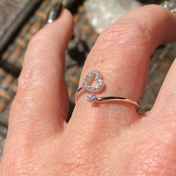 Sterling Silver Heart Cz Wrap Ring Size 8 - Picture 3 of 7